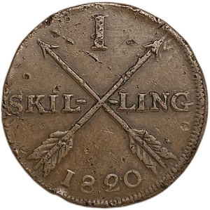 1 скиллинг (шиллинг) 1820 год.Медь.Швеция.