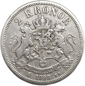 2 кроны 1898 год.Король Оскар II.Швеция.Серебро.
