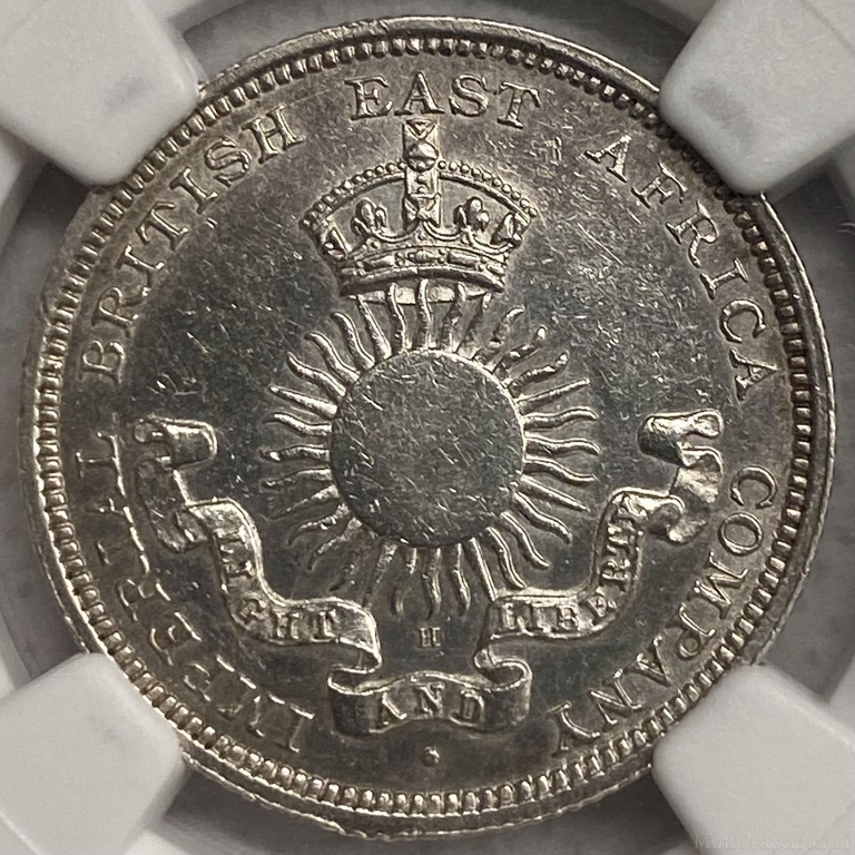 1/2 рупии 1890 год.Момбаса.Британская Восточная Африка.Серебро.Слаб NGC AU Details.