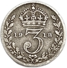 3 пенса 1918 год.Георг V.Великобритания.Серебро. 
