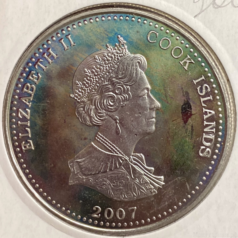 1 доллар 2007 год.Парусник Горацио Нельсона.Острова Кука.