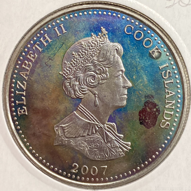 1 доллар 2007 год.Адмирал Горацио Нельсон на стуле.Острова Кука.