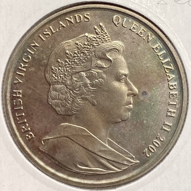 1 доллар 2002 год.Сэр Уолтер Рэйли.Парусник.Виргинские острова.Великобритания.