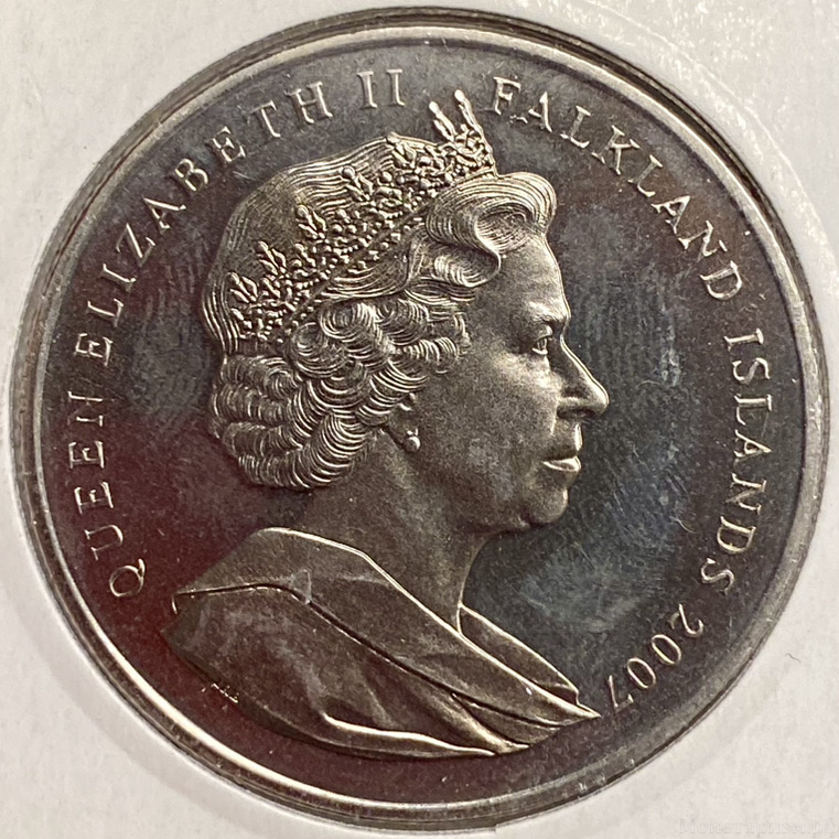 1 крона 2007 год.Международный полярный год.Парусник.Фолклендские острова.Великобритания.