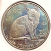 1 крона 1990 год.Уличная кошка.Кошки.Остров Мэн.Великобритания.