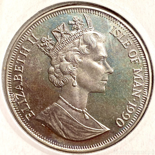 1 крона 1990 год.Уличная кошка.Кошки.Остров Мэн.Великобритания.