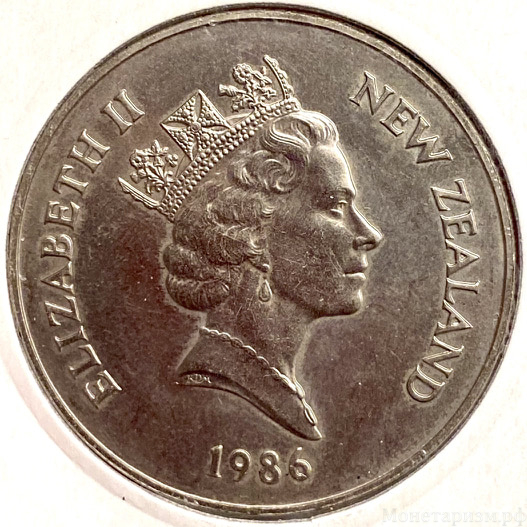 1 доллар 1986 год.Попугай Какапо.Птицы.Новая Зеландия.
