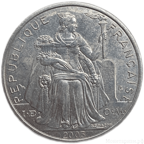 5 франков 2003 год.Птица.Новая Каледония.