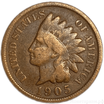 1 цент 1905 год.Индеец.США.Бронза.