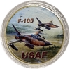 Сувенирный монетовидный жетон.USAF.Авиация.Истребитель F-105.Воздушные силы США.Цветной,позолота.