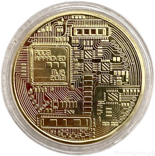 Сувенирный монетовидный жетон.BITCOIN.Криптовалюта.Позолота.