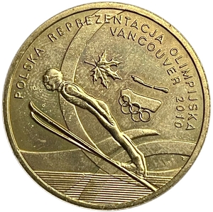 2 злотых 2010 год.Зимния Олимпиада в Ванкувере.Лыжник.Польша.  