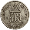 6 пенсов 1942 год.Георг VI.Великобритания.Серебро.