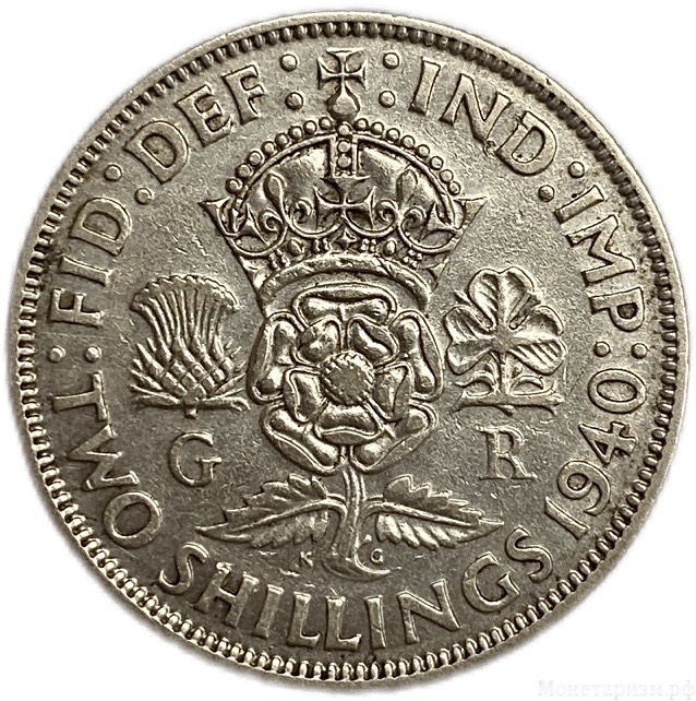 2 шиллинга 1940 год.Георг VI.Великобритания.Серебро. 