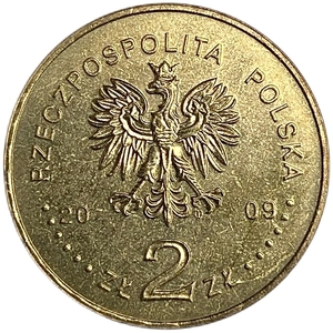 2 злотых 2009 год.Город Тшебница.Польша.