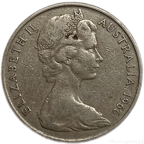 20 центов 1966 год.Утконос.Елизавета II.Австралия.