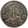 25 центов 2002 год.Парусник.Елизавета II.Восточные Карибы.