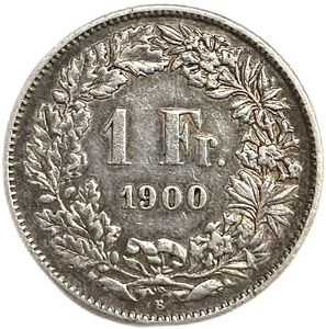 1 франк 1900 год.Швейцария.Серебро. 
