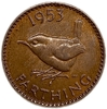 1 фартинг 1953 год.Елизавета II.Птица крапивник.Великобритания.Бронза.