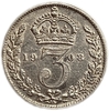 3 пенса 1908 год.Эдуард VII.Великобритания.Серебро.