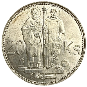 20 крон 1941 год.Кирилл и Мефодий.Оккупация Германией.Словакия.Серебро.UNC.