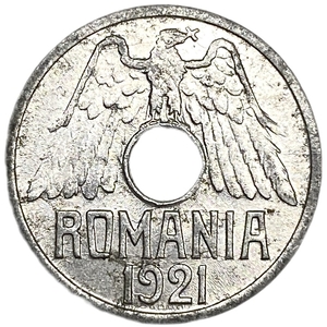 50 бани 1921 год.С отверстием.Королевство Румыния.Румыния.