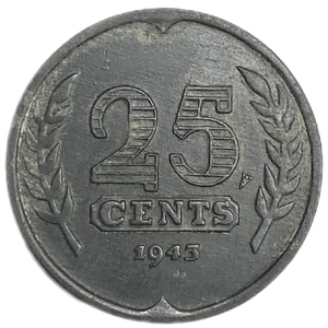 25 центов 1943 год.Немецкая оккупация.Нидерланды.