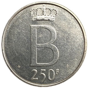 250 франков 1976 год.Бодуэн I.Бельгия.Серебро.