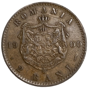 2 бани 1900 год.Король Кароль I.Королевство Румыния.Румыния.Медь.