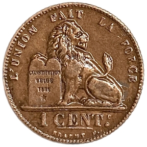1 сантим 1912 год.Альберт I.Бельгия.Медь.