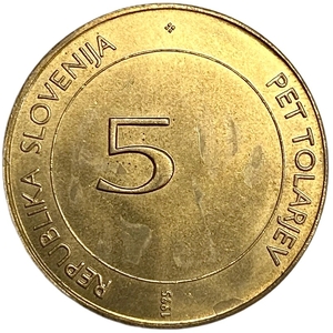 5 толаров 1995 год.50 лет Всемирной продовольственной программе.ФАО.Словения. 
