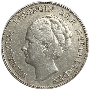 1 гульден 1930 год.Королева Вильгельмина.Нидерланды.Серебро.