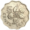 5 центов 1974 год.Листья.Король Собхуза II.Свазиленд.Эсватини.