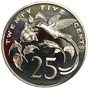 25 центов 1977 год.Колибри.Ямайка.Proof.