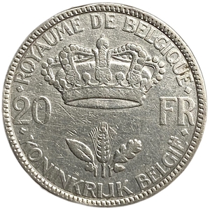 20 франков 1935 год.Леопольд III.Бельгия.Серебро.