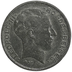 5 франков 1941 год.Леопольд III.Бельгия.  