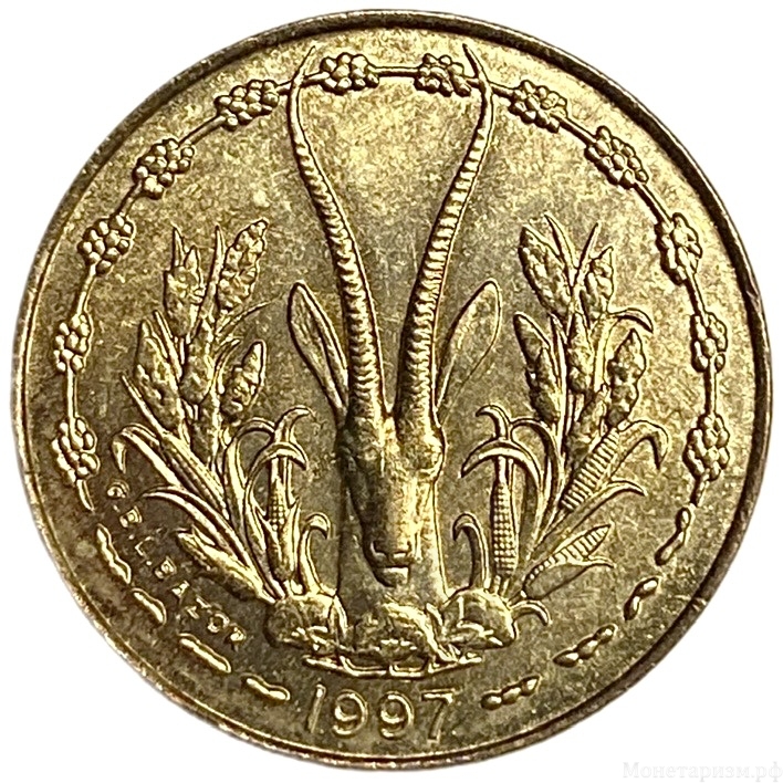 5 франков 1997 год.Антилопа.CFA.ВСЕАО.Западная Африка.
