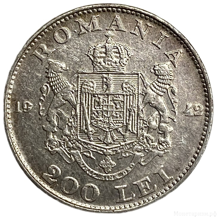 200 лей 1942 год.Михай I.Румыния.Серебро.
