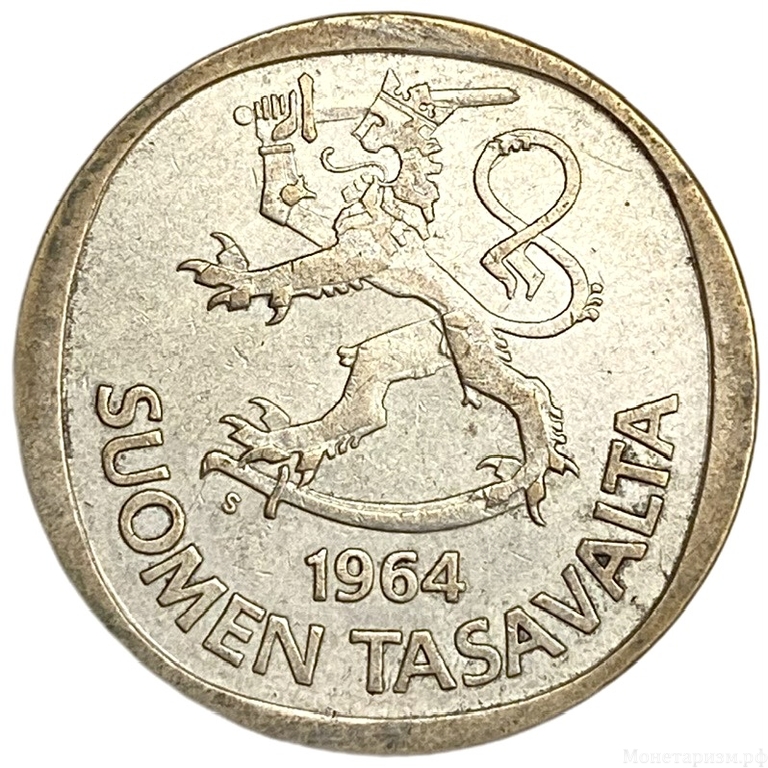 1 марка 1964 год.Финляндия.Серебро.