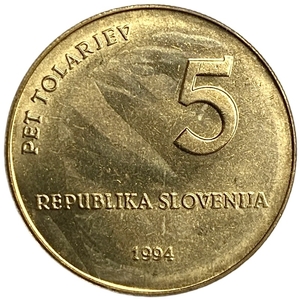 5 толаров 1994 год.1000 лет Глаголице.Словения.
