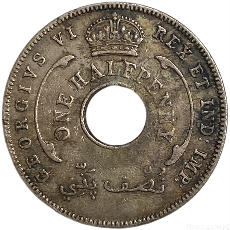 1/2 пенни 1942 год.Георг VI.Британская Западная Африка.