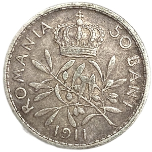 50 бани 1911 год.Кароль I.Королевство Румыния.Румыния.Серебро
