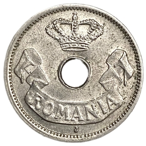 5 бани 1906 год.С отверстием.Буква J.Королевство Румыния.Румыния.