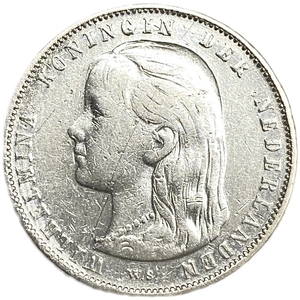 1 гульден 1892 год.Королева Вильгельмина.Нидерланды.Серебро.